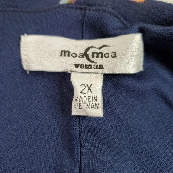 Moa Moa Dress Women Plus 2X Navy Blue Floral Bell Sleeve Lace Trim Lined Boho - Picture 5 of 13